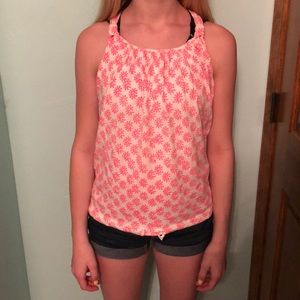 Pink paisley razorback tank top